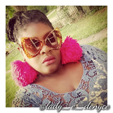 Bourgeois Pineapples customer @Lady_E_Denyce wearing leopard print large frame bow tie oversize cat eye fashion sunglasses