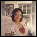 Bourgeois Pineapples customer @MzSNB79 wearing white/gold with clear lens large frame oversize fashion sunglasses
