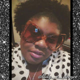 Bourgeois Pineapples customer @Lady_E_Denyce wearing leopard print large frame bow tie oversize cat eye fashion sunglasses 